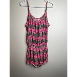Candy Rose Womens Spaghetti Strap Romper Size Medium Pink/Green Print